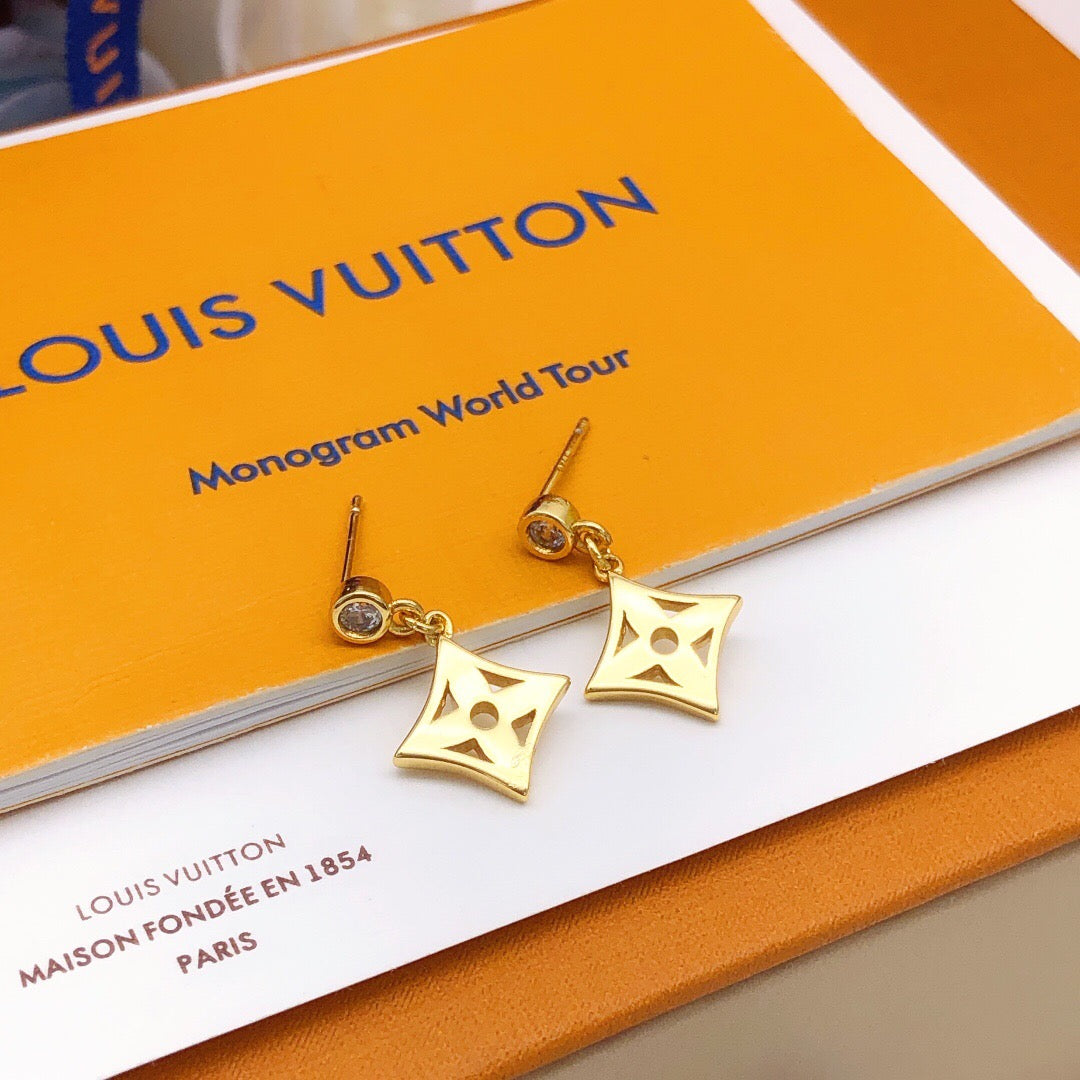 Geometric Emblem Stud Earrings in Gold-Tone – Design 006 styled product view