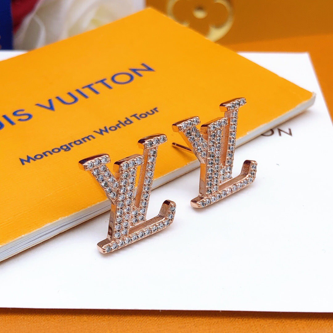 Letter Emblem Stud Earrings in Silver-Tone – Silver Detail – Design 005 detail view