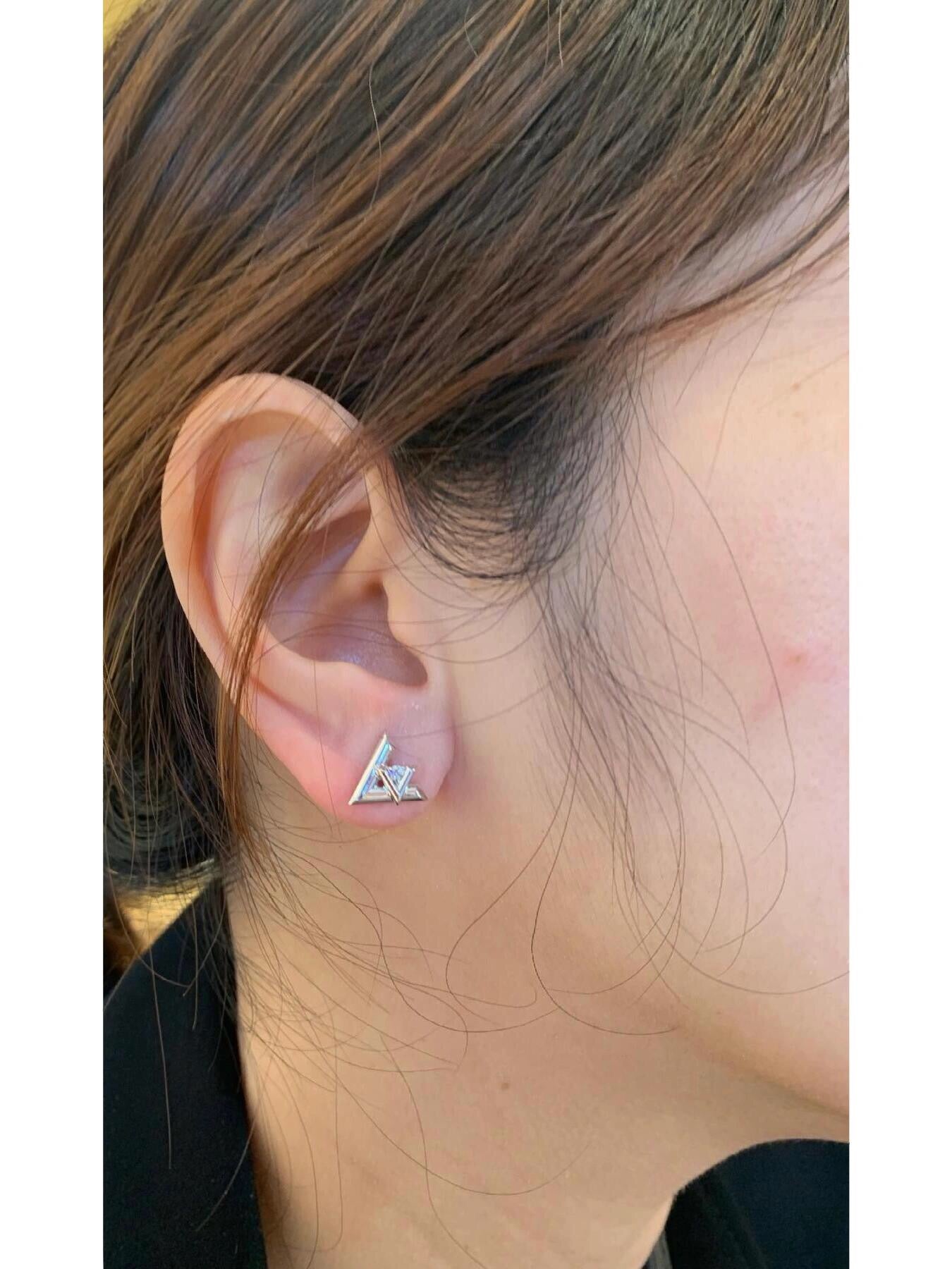 Geometric Emblem Stud Earrings in Silver-Tone – Silver Detail – Design 004 front product view