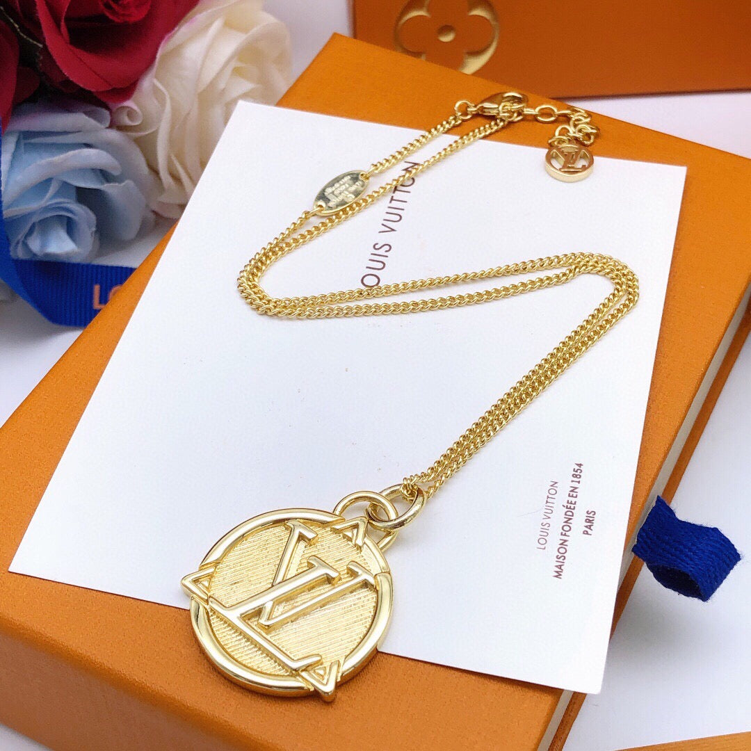 Round Pendant Necklace in Gold-Tone – Design 003 styled product view