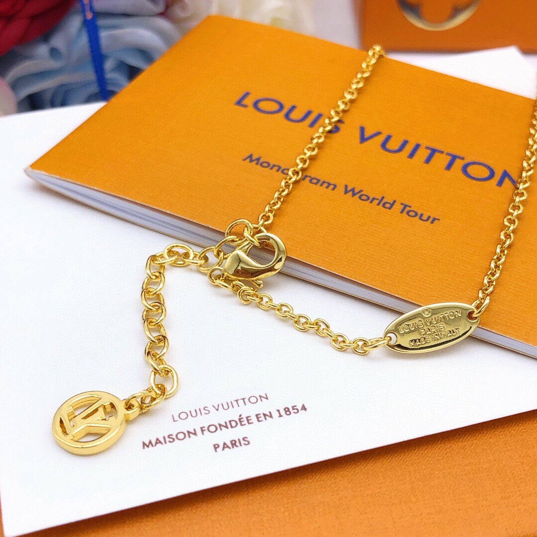 Geometric Emblem Pendant Necklace in Gold-Tone – White Detail – Design 002 main product view