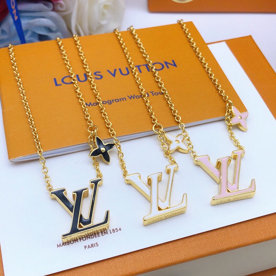 Geometric Emblem Pendant Necklace in Gold-Tone – Black Detail – Design 002 styled product view