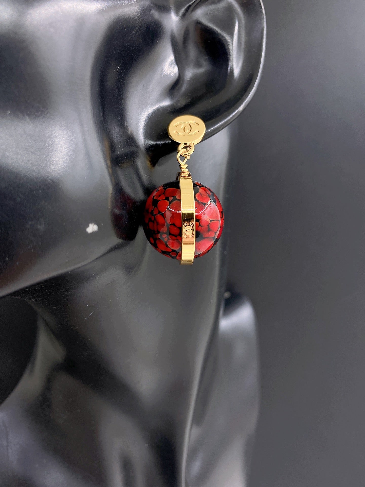 Signature Emblem Statement Earrings in Gold-Tone – Blue Detail – Design 002 front product view