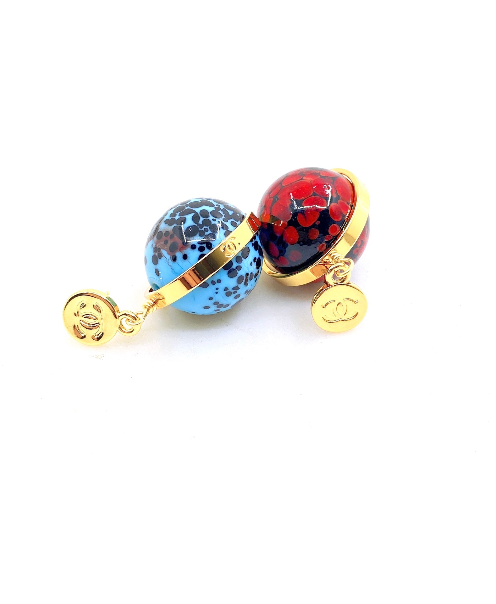 Signature Emblem Statement Earrings in Gold-Tone – Blue Detail main product view