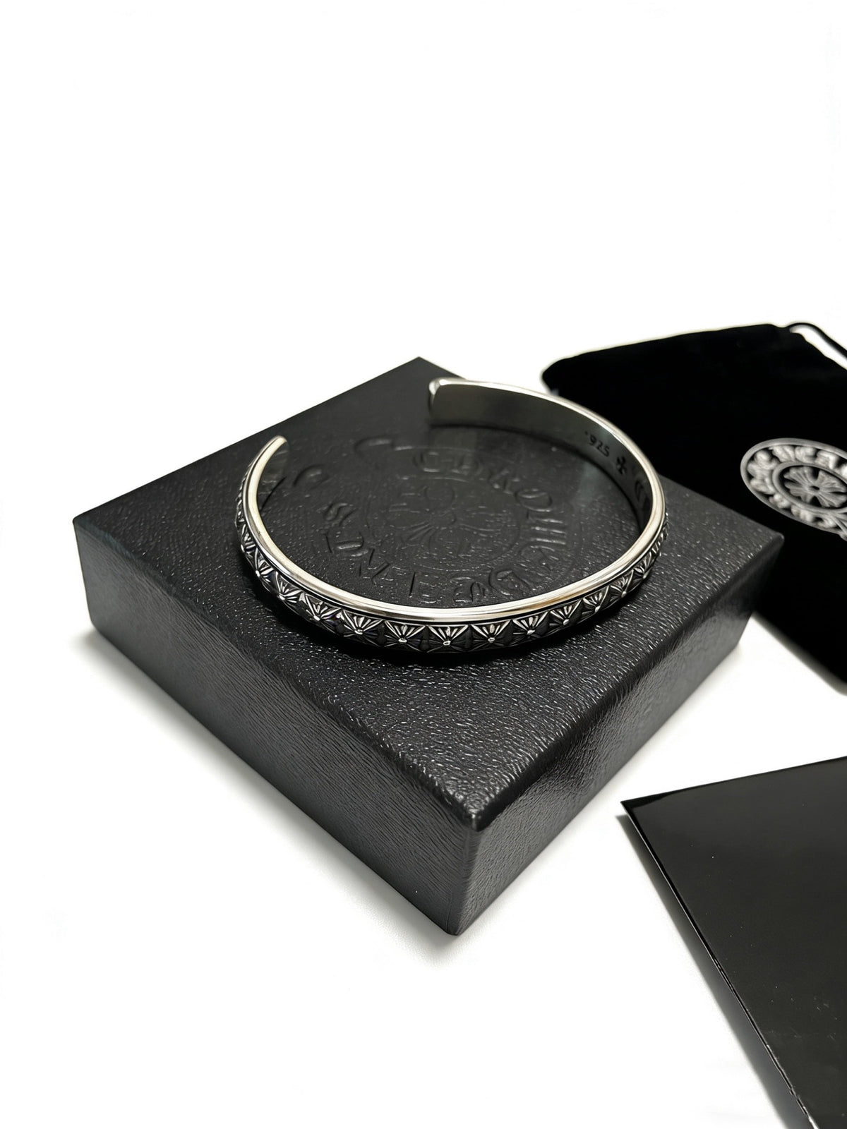 Signature Emblem Bangle in Polished Metal-Tone – Design 008 detail view
