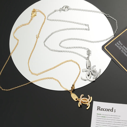 Double-C Emblem Pendant Necklace in Polished Metal-Tone – Design 002 main product view