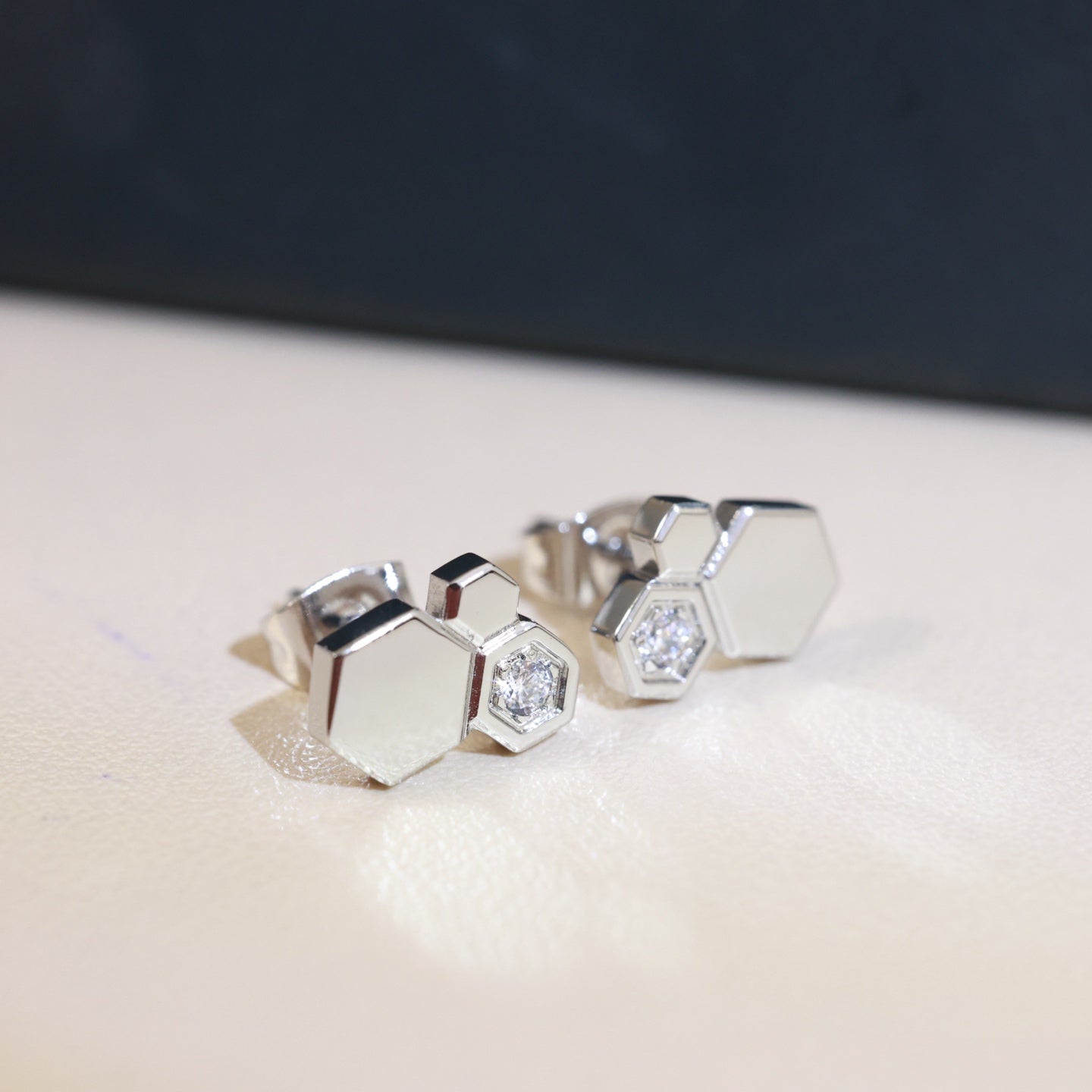 Signature Emblem Stud Earrings in Polished Metal-Tone – Design 001 front product view