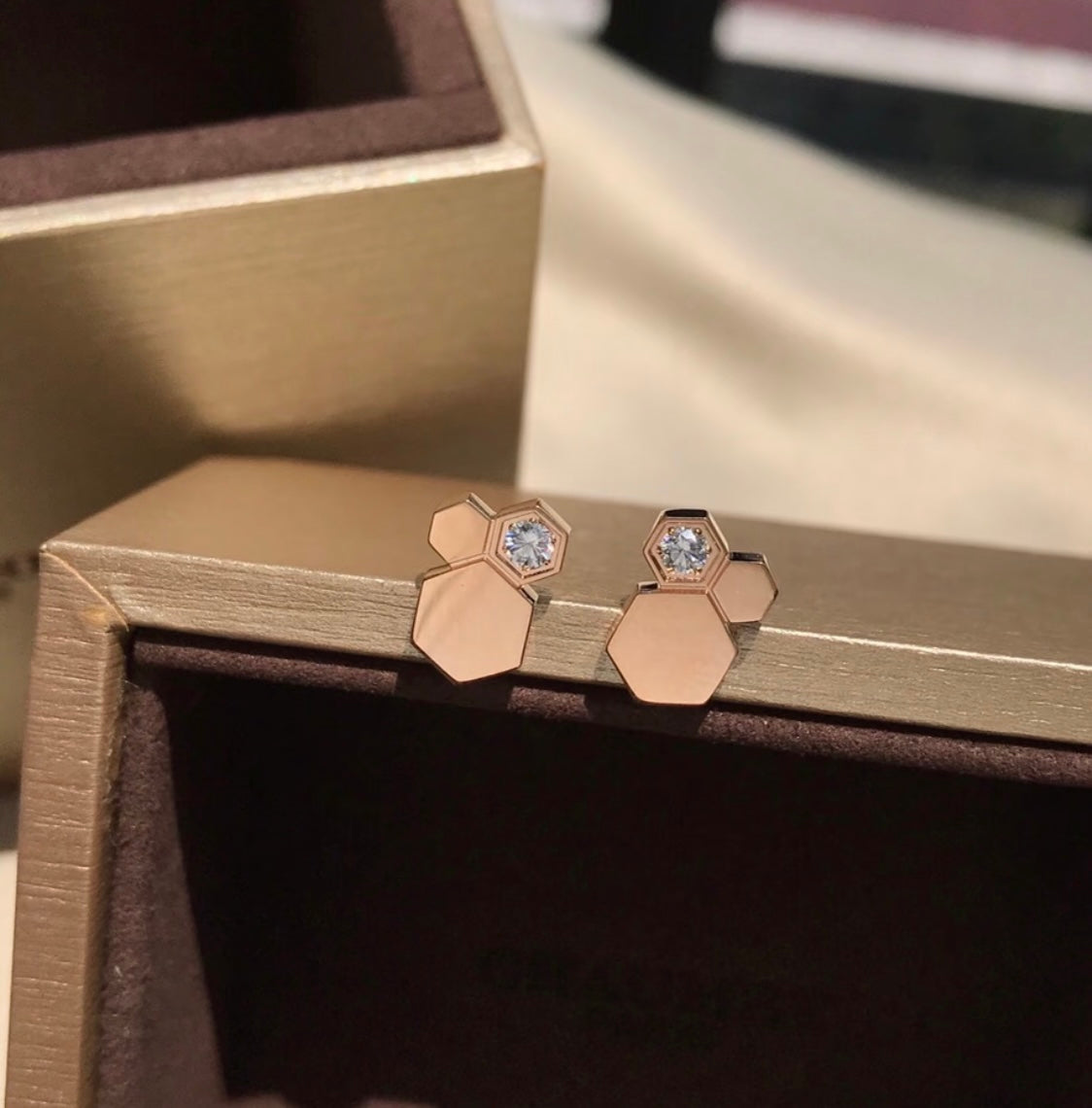 Signature Emblem Stud Earrings in Polished Metal-Tone – Design 001 detail view