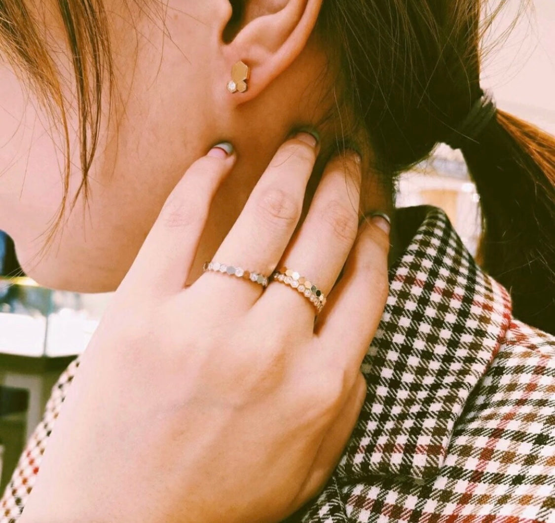 Signature Emblem Stud Earrings in Polished Metal-Tone – Design 001 side detail