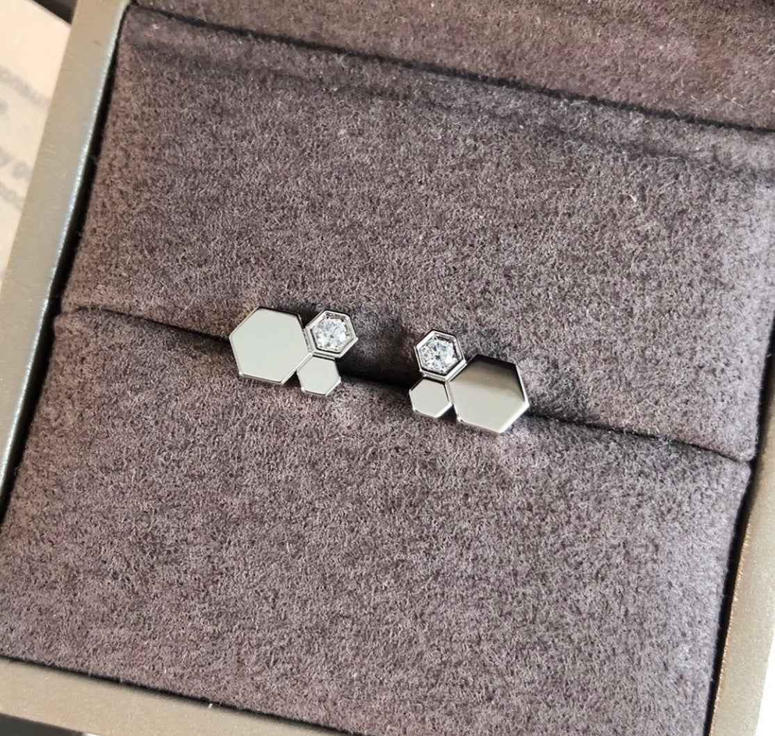 Signature Emblem Stud Earrings in Polished Metal-Tone – Design 001 close-up detail