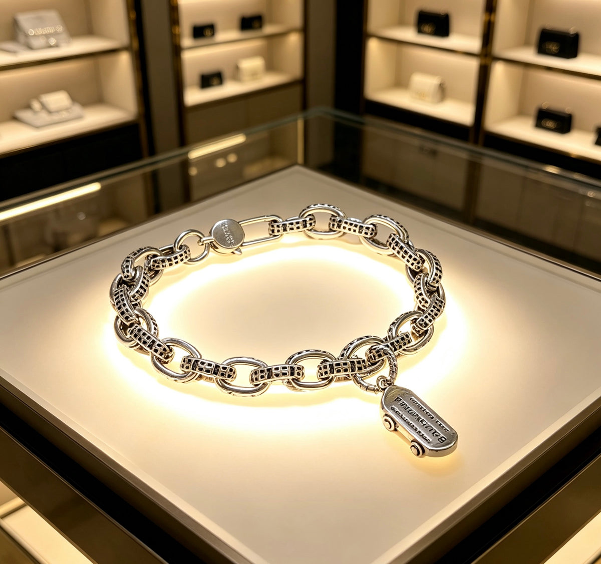 Geometric Emblem Bracelet in Polished Metal-Tone – Design 009 front product view