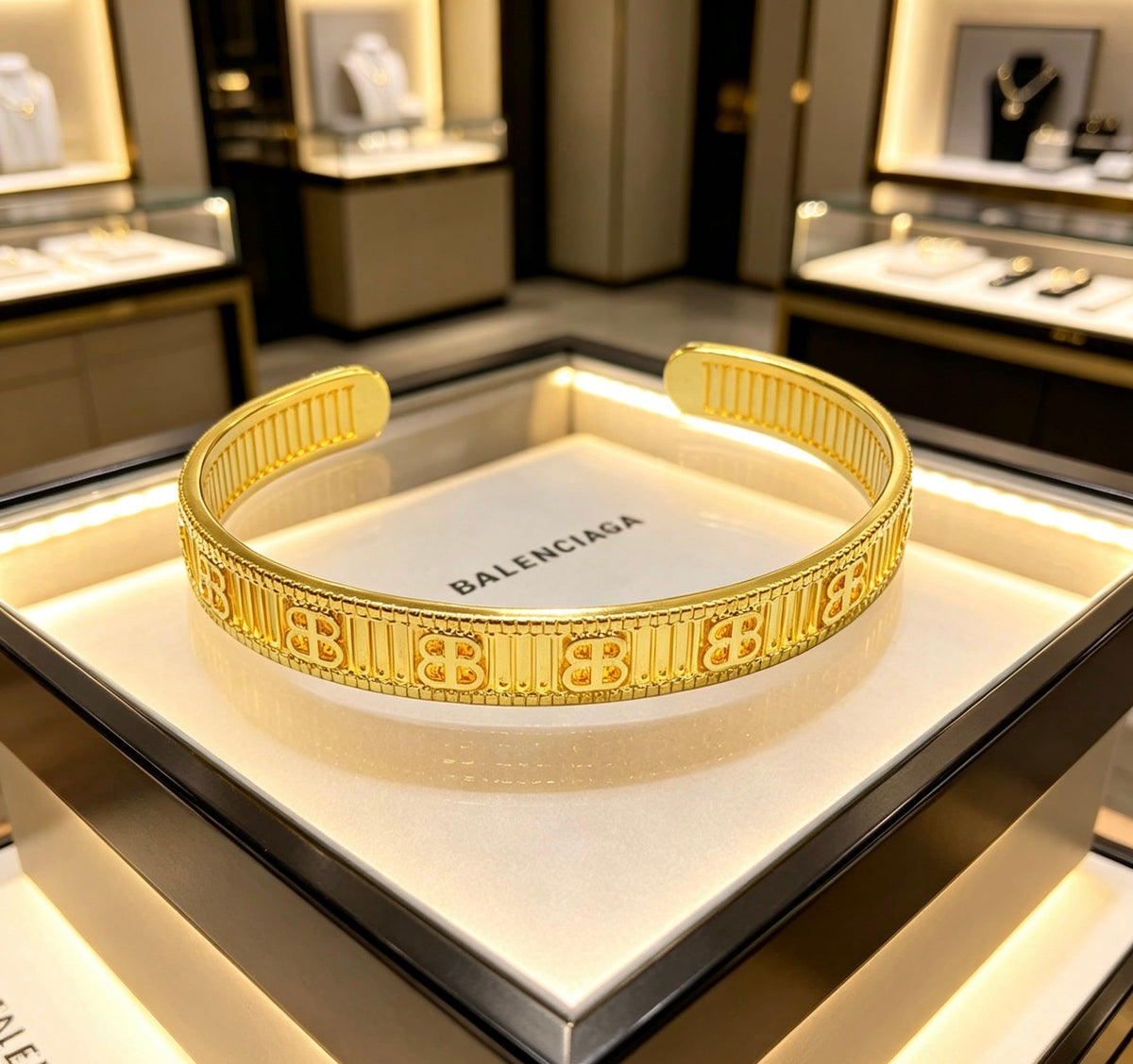 Geometric Emblem Bangle in Polished Metal-Tone – Design 001 front product view