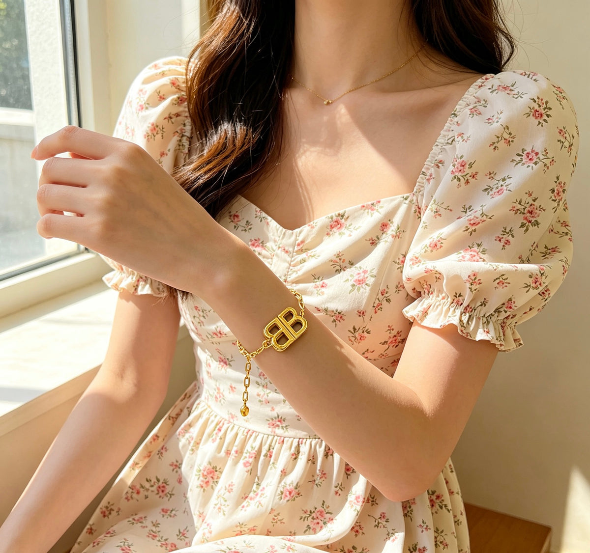 Geometric Emblem Bracelet in Polished Metal-Tone – Design 003 side detail