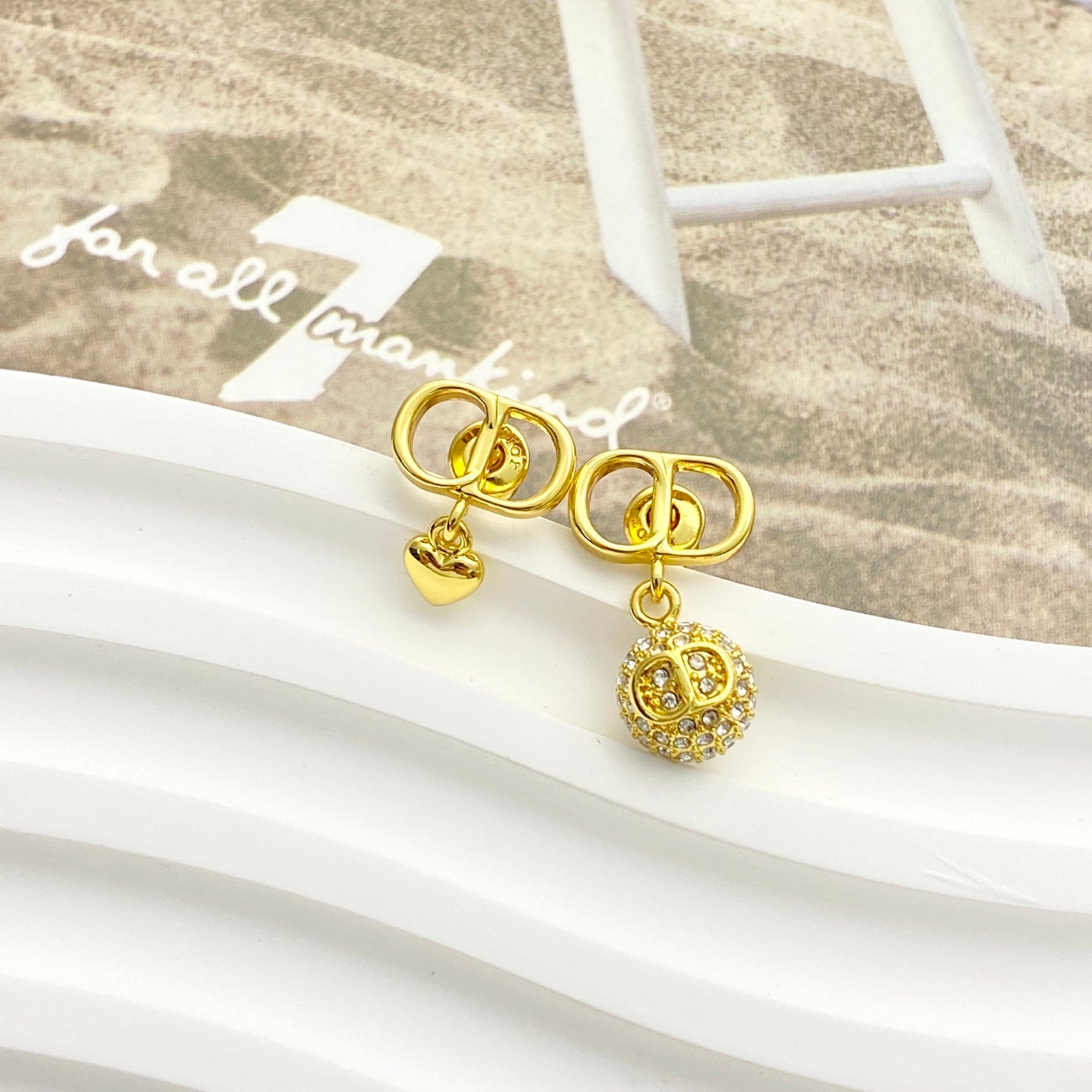 Heart Motif Stud Earrings in Gold-Tone with Crystal-Style Accents styled view