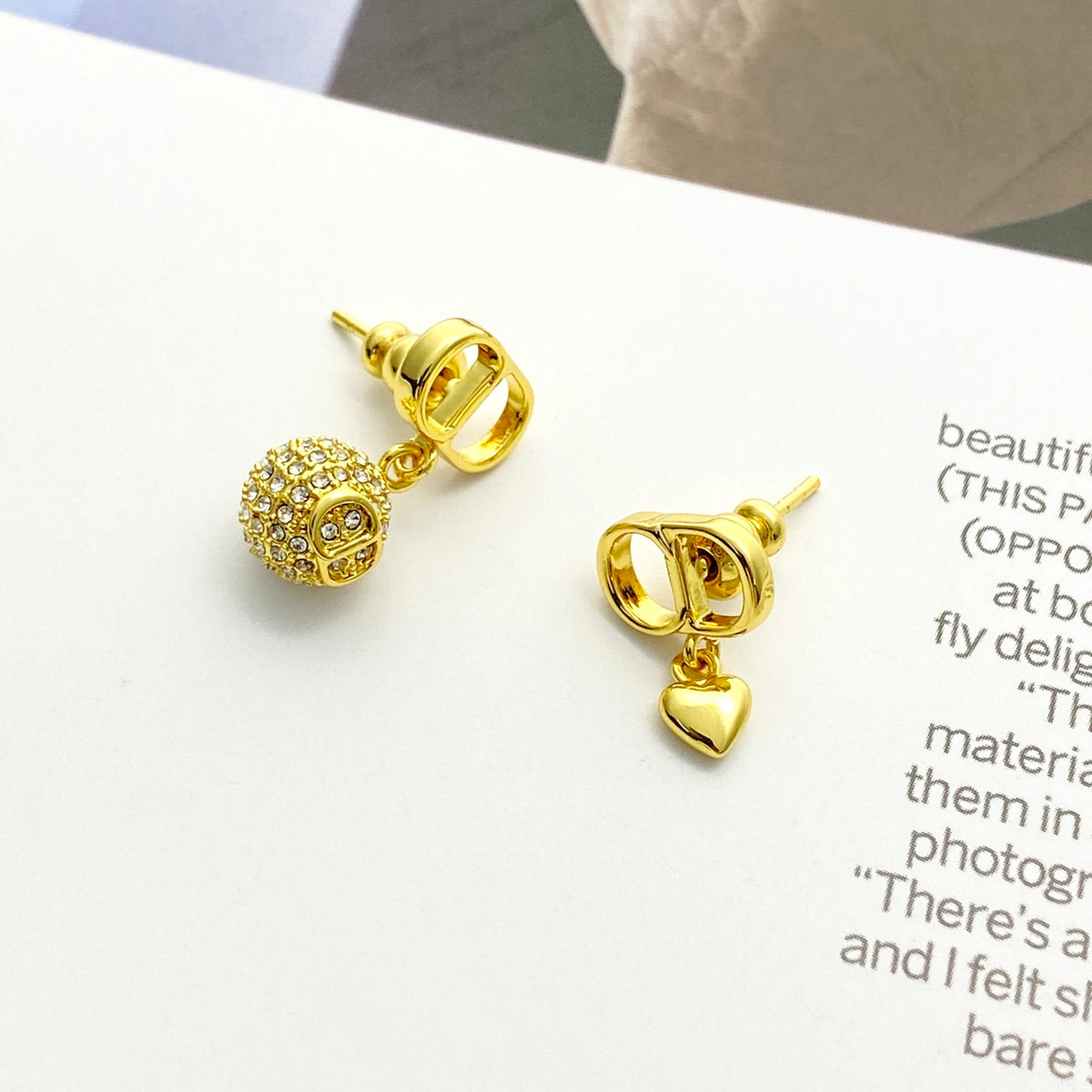 Heart Motif Stud Earrings in Gold-Tone with Crystal-Style Accents main product view