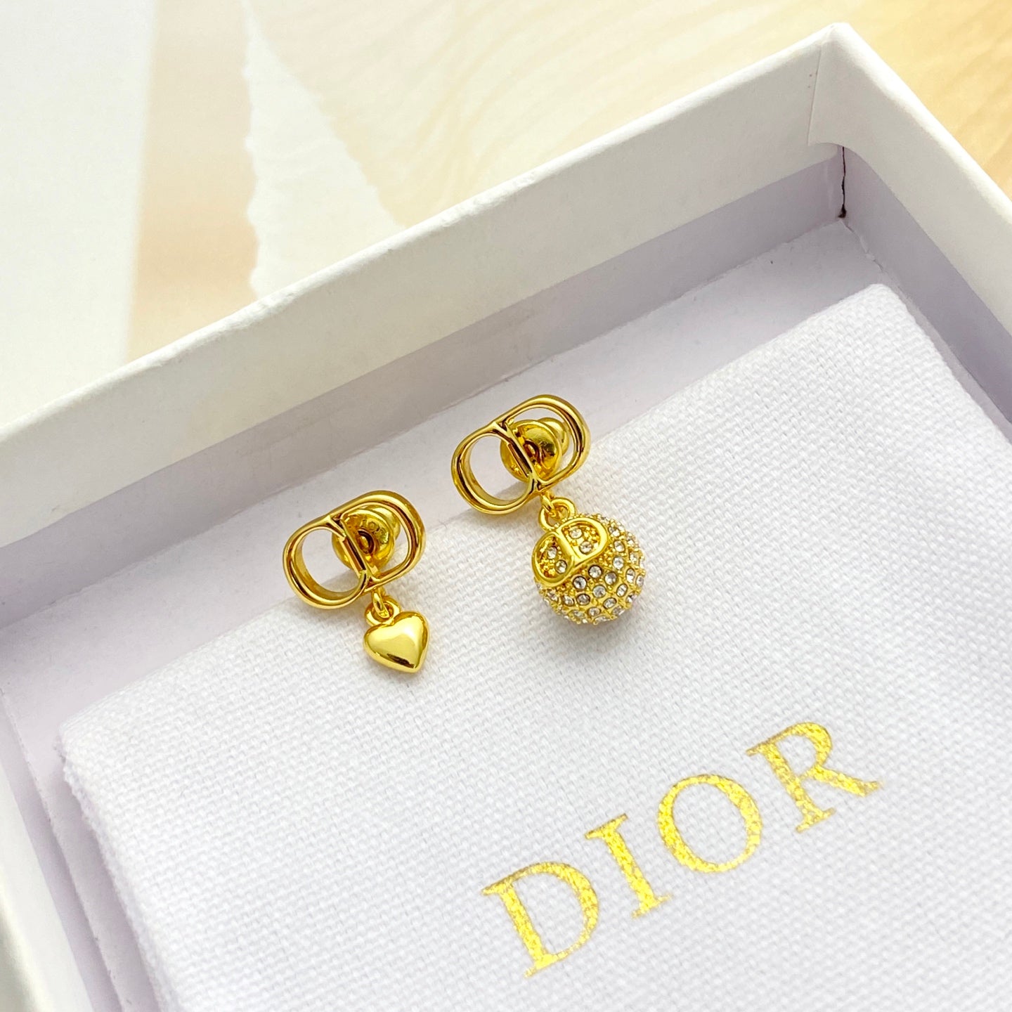 Heart Motif Stud Earrings in Gold-Tone with Crystal-Style Accents main product view
