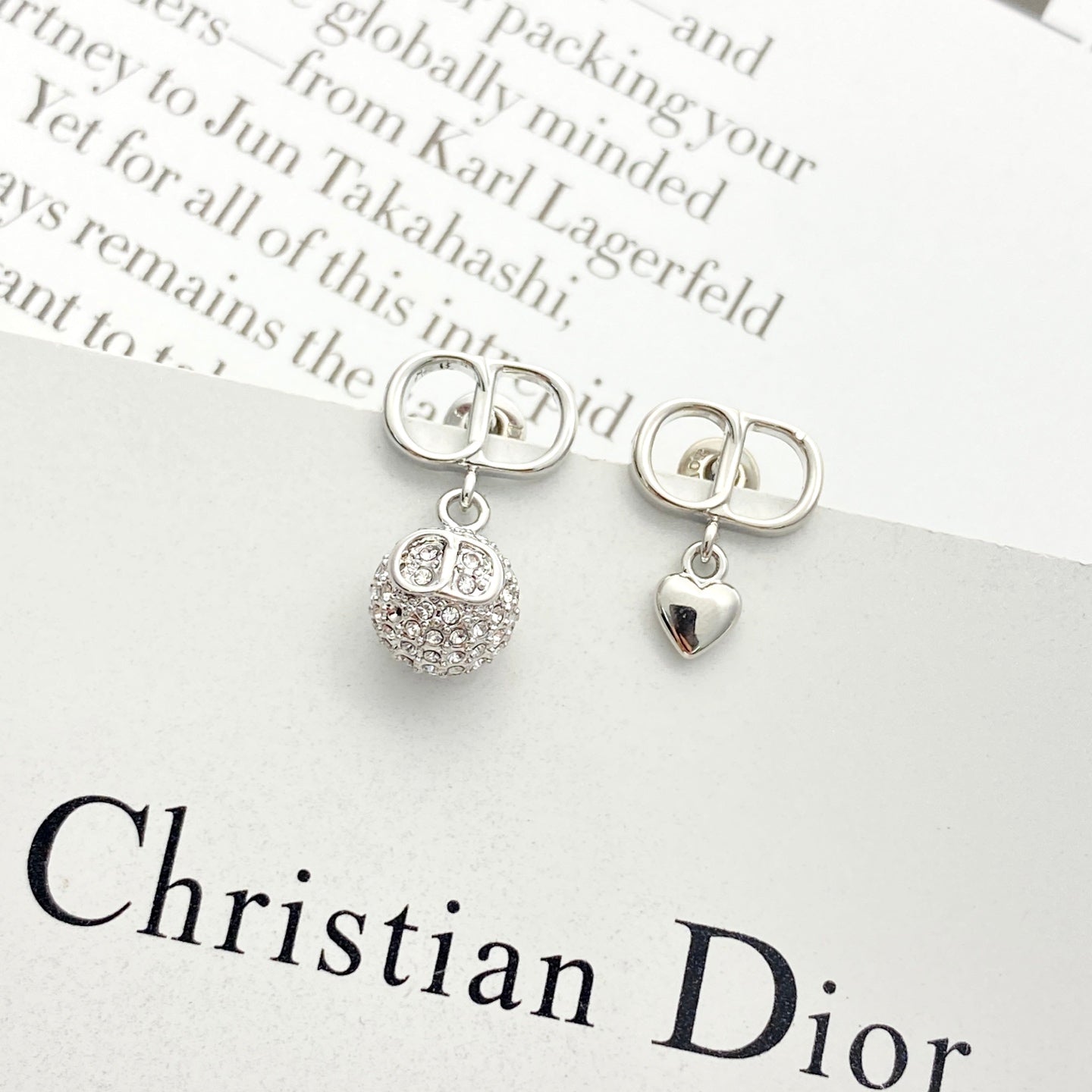 Heart Motif Stud Earrings in Silver-Tone with Crystal-Style Accents main product view