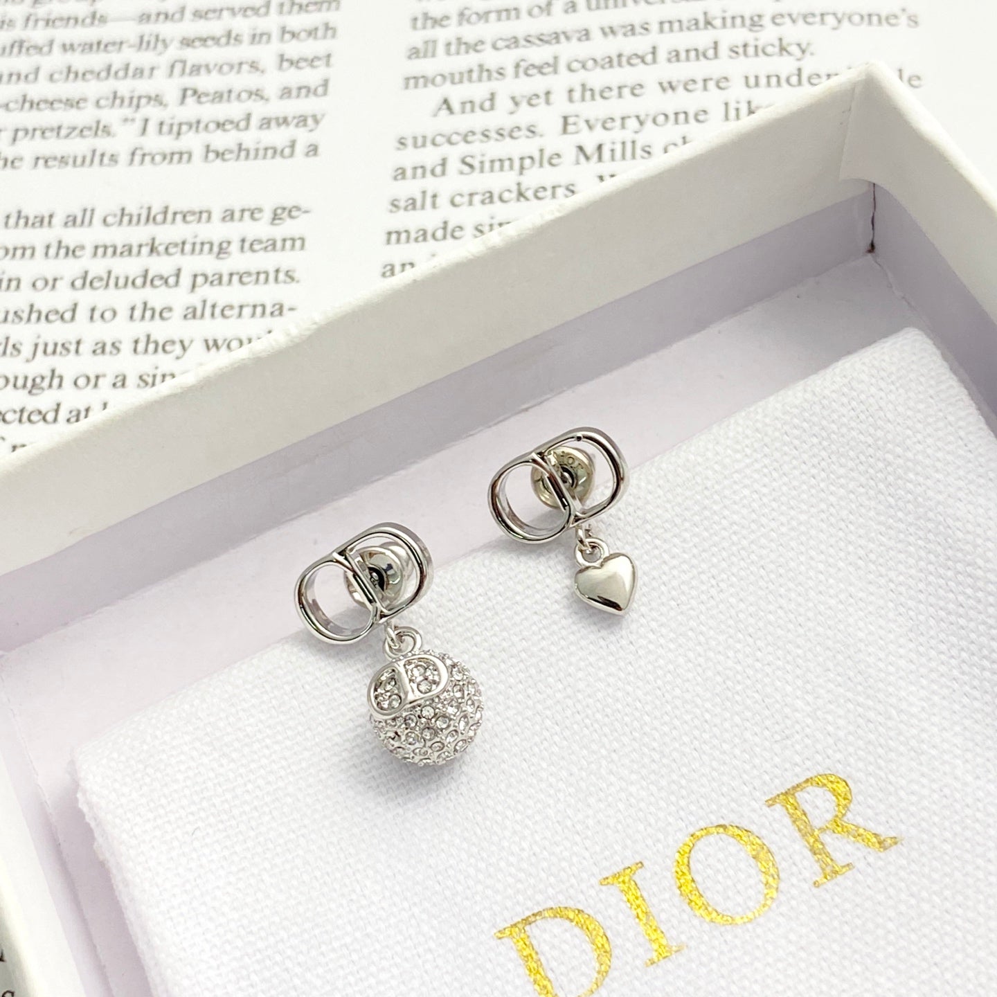 Heart Motif Stud Earrings in Silver-Tone with Crystal-Style Accents side detail