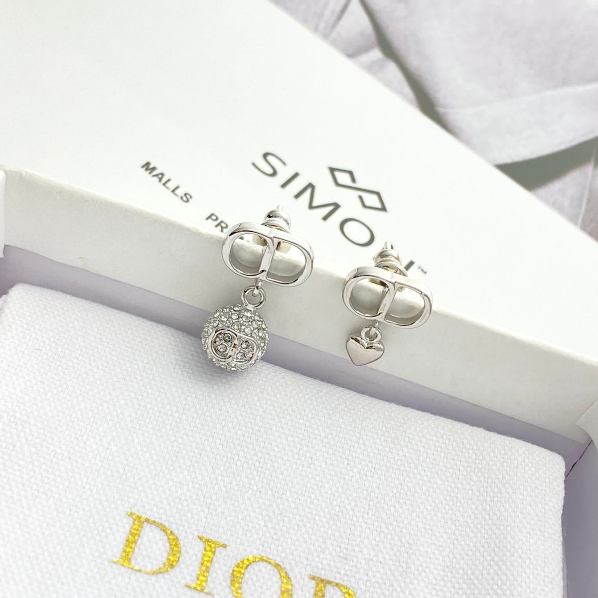 Heart Motif Stud Earrings in Silver-Tone with Crystal-Style Accents styled view