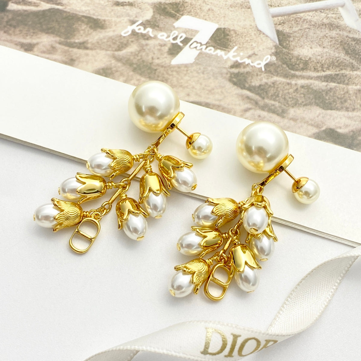 Pearl-Style Motif Stud Earrings in Polished Metal-Tone with Pearl-Style Detail – Design 003 front view