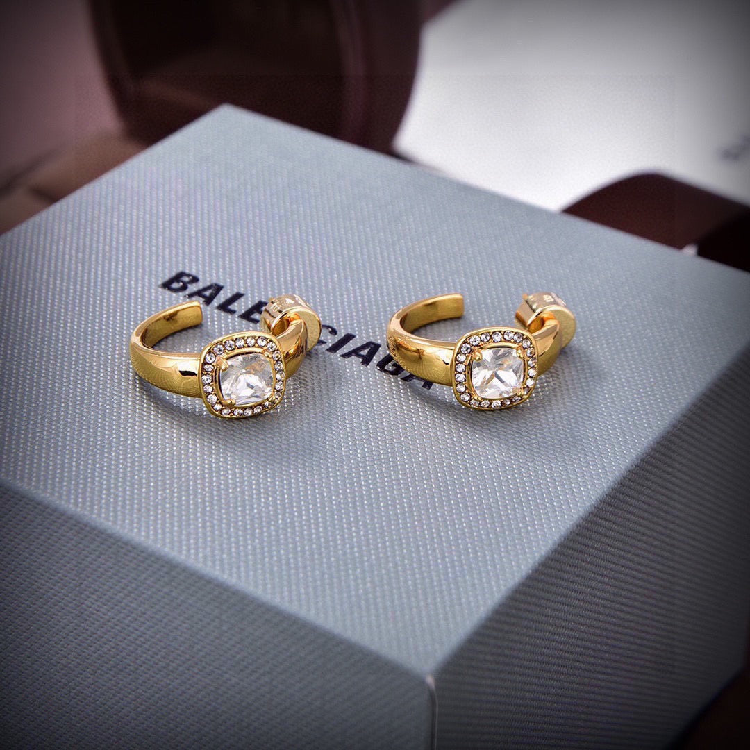 Geometric Emblem Stud Earrings in Gold-Tone – Design 003 main product view
