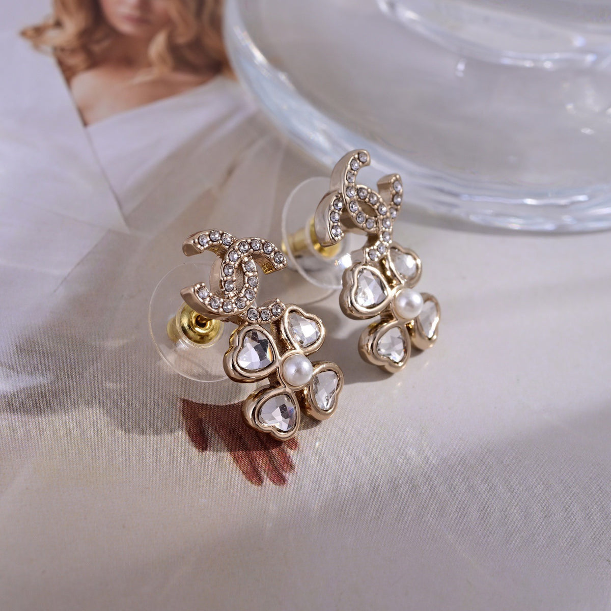 Signature Emblem Stud Earrings in Polished Metal-Tone – Design 005 close-up detail