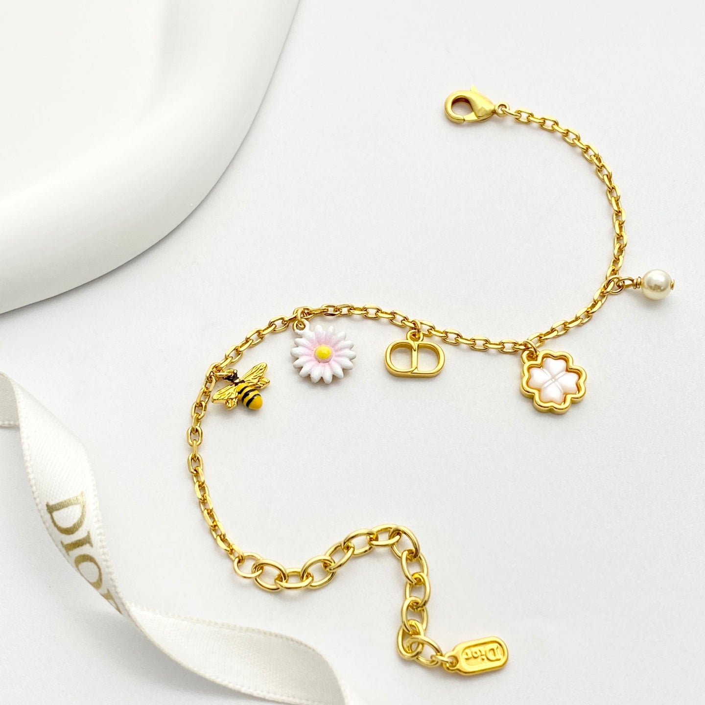 Pearl-Style Motif Statement Bracelet in Gold-Tone with Pearl-Style Detail detail view