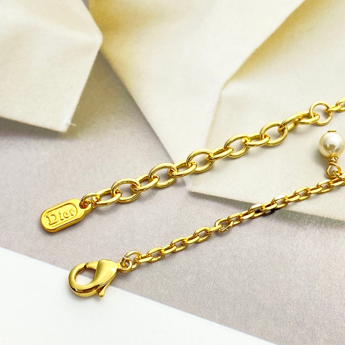 Pearl-Style Motif Statement Bracelet in Gold-Tone with Pearl-Style Detail close-up detail