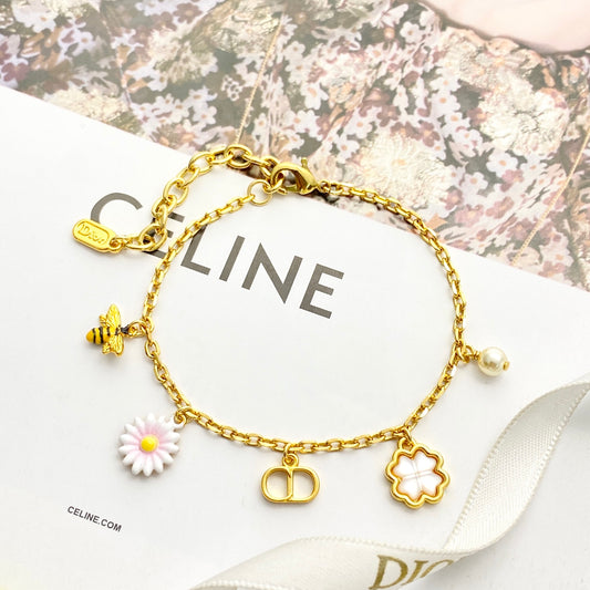 Pearl-Style Motif Statement Bracelet in Gold-Tone with Pearl-Style Detail main product view