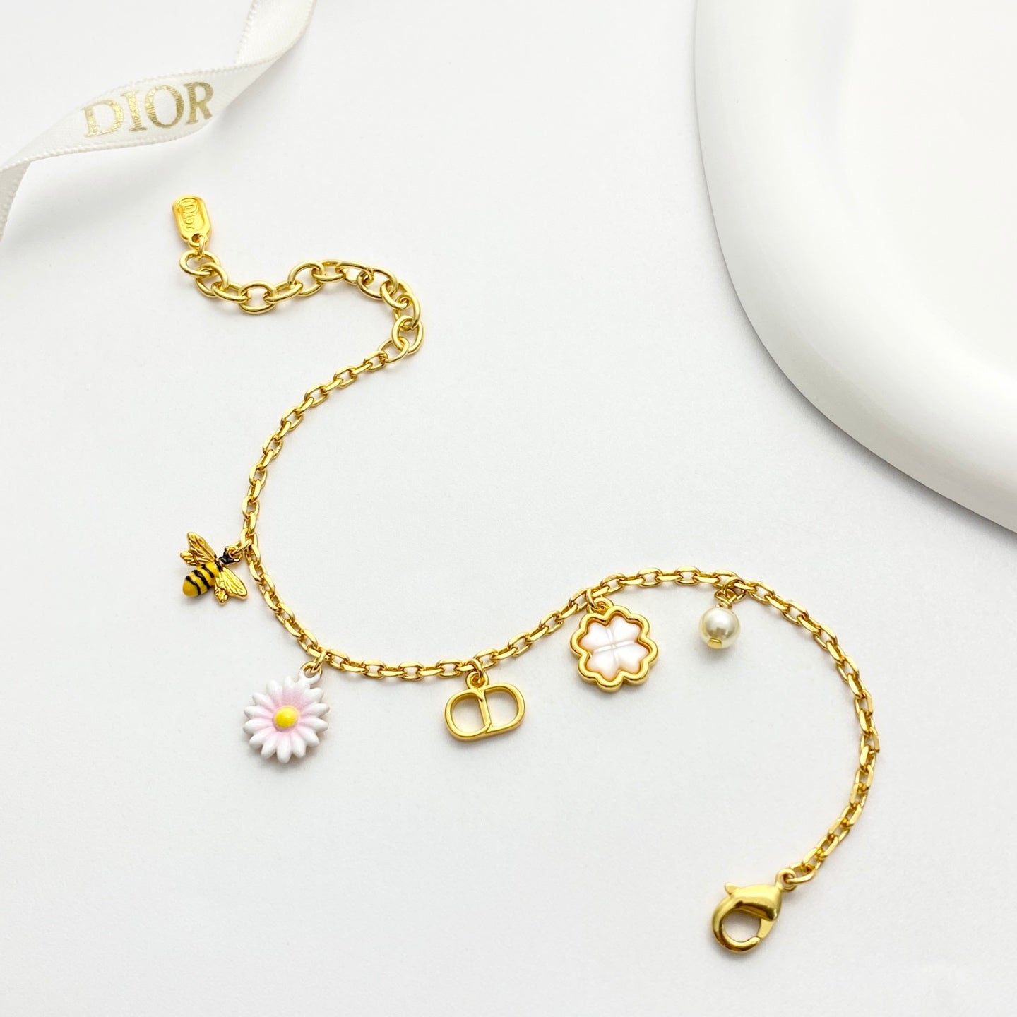 Pearl-Style Motif Statement Bracelet in Gold-Tone with Pearl-Style Detail styled view