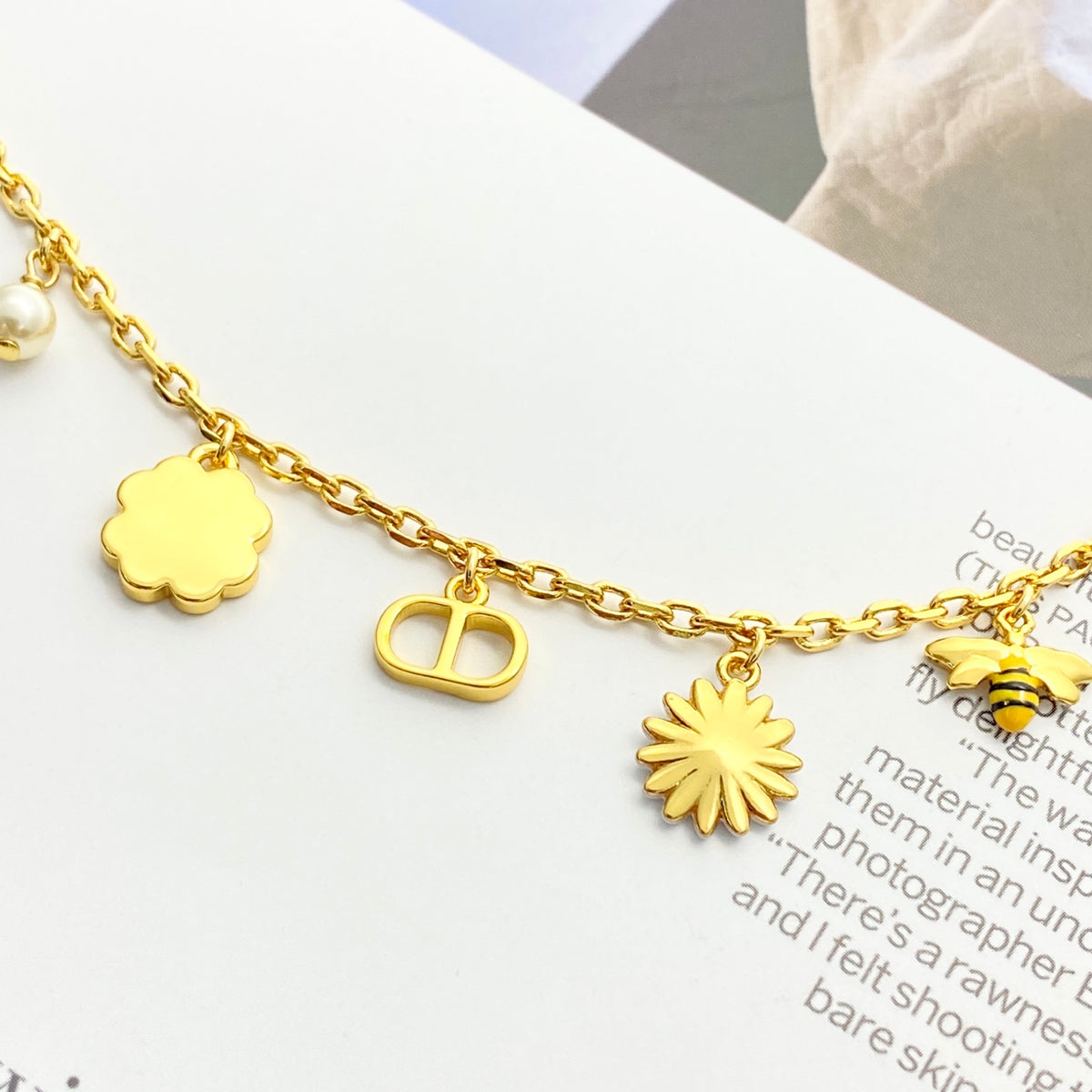 Pearl-Style Motif Statement Bracelet in Gold-Tone with Pearl-Style Detail side detail