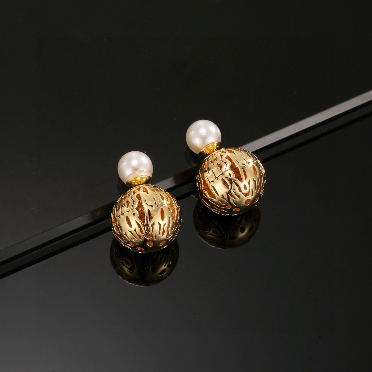 Bow & Butterfly Motif Statement Earrings in Polished Metal-Tone – Design 001 front view