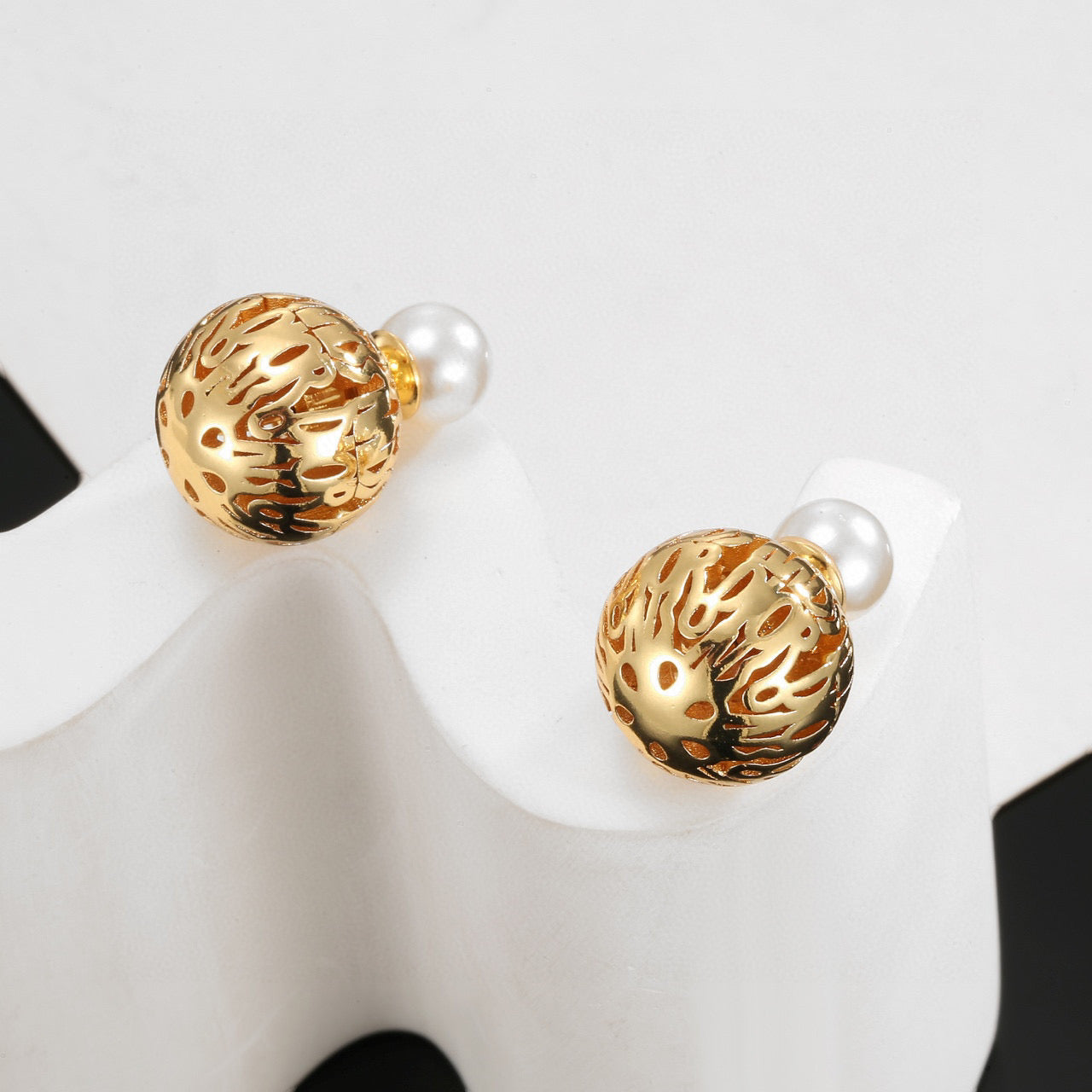 Bow & Butterfly Motif Statement Earrings in Polished Metal-Tone – Design 001 side detail