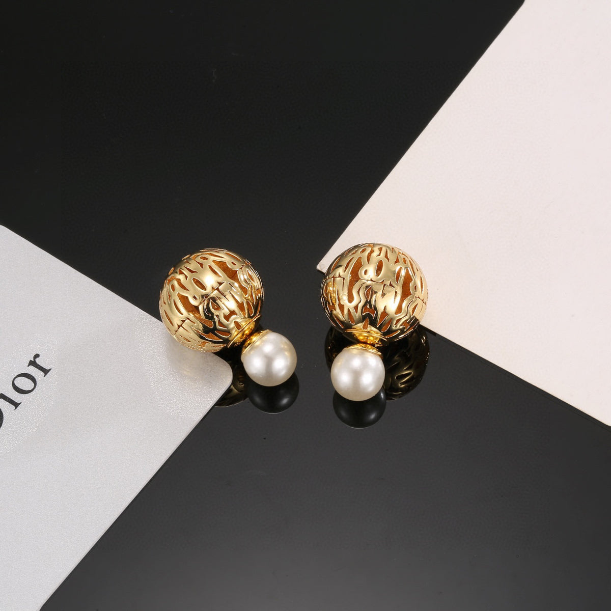 Bow & Butterfly Motif Statement Earrings in Polished Metal-Tone – Design 002 detail view