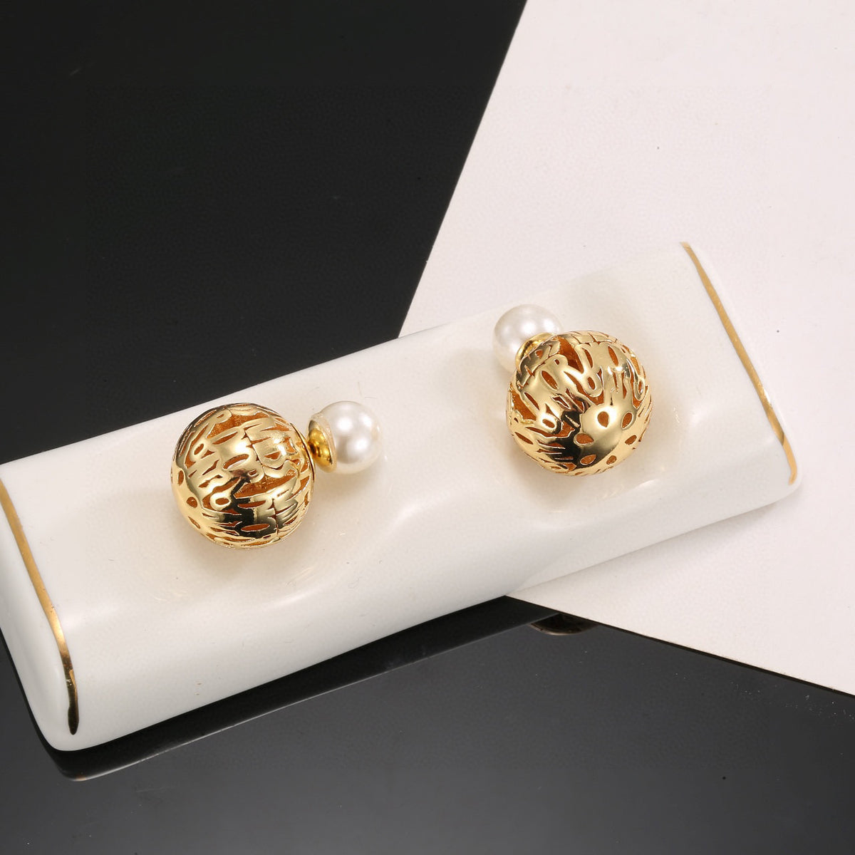 Bow & Butterfly Motif Statement Earrings in Polished Metal-Tone – Design 002 main product view