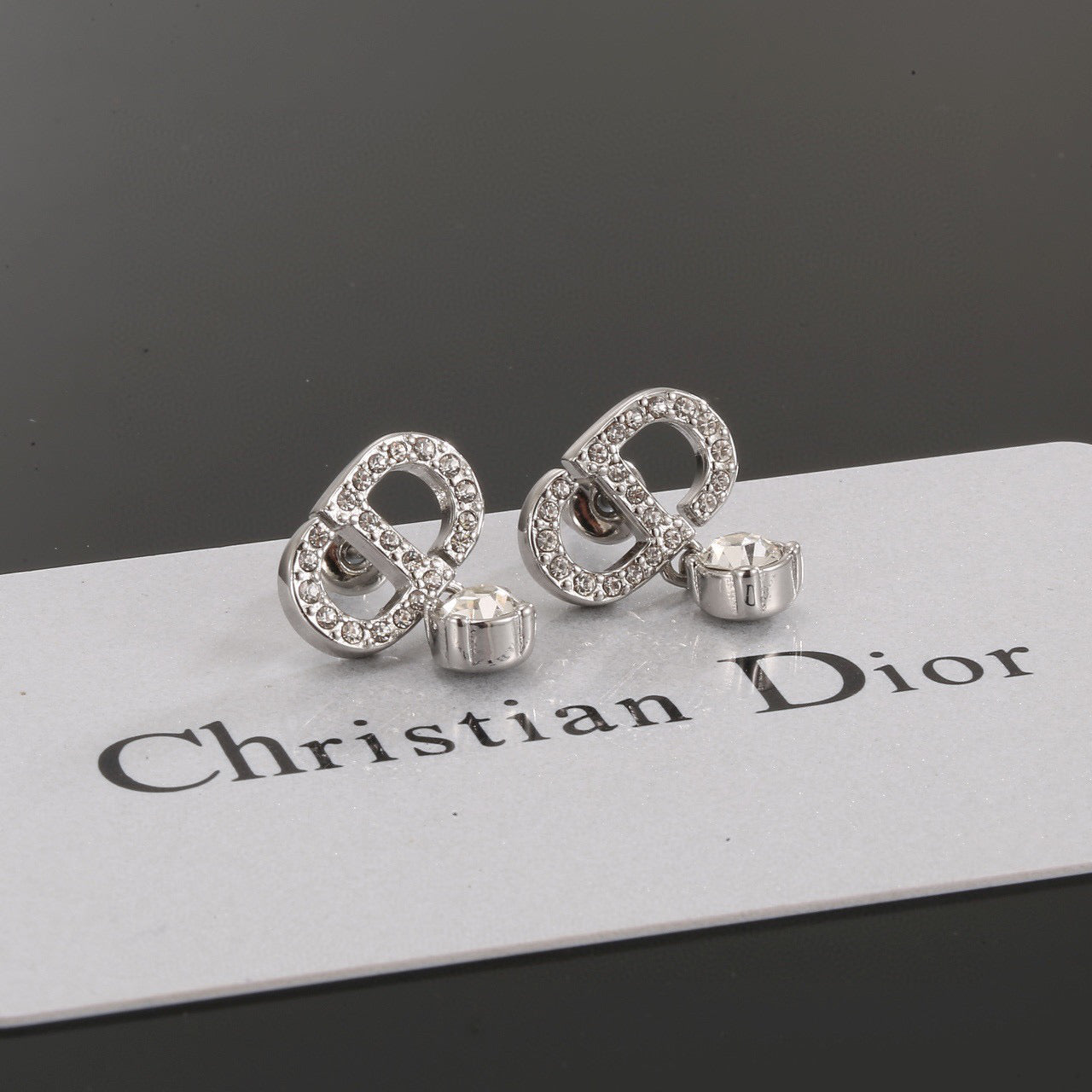 Graphic Letter Motif Stud Earrings in Polished Metal-Tone with Vintage-Style Finish – Design 002 styled view