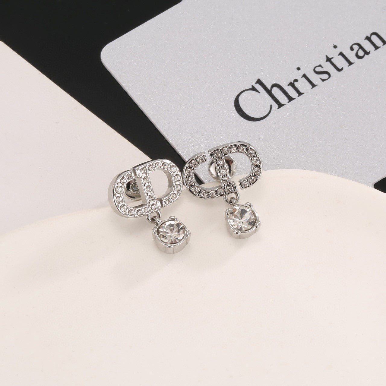 Graphic Letter Motif Stud Earrings in Polished Metal-Tone with Vintage-Style Finish – Design 002 main product view
