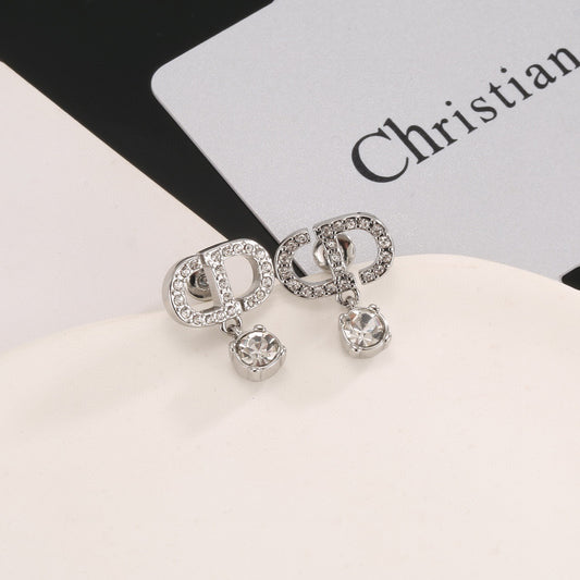 Graphic Letter Motif Stud Earrings in Polished Metal-Tone with Vintage-Style Finish – Design 002 main product view
