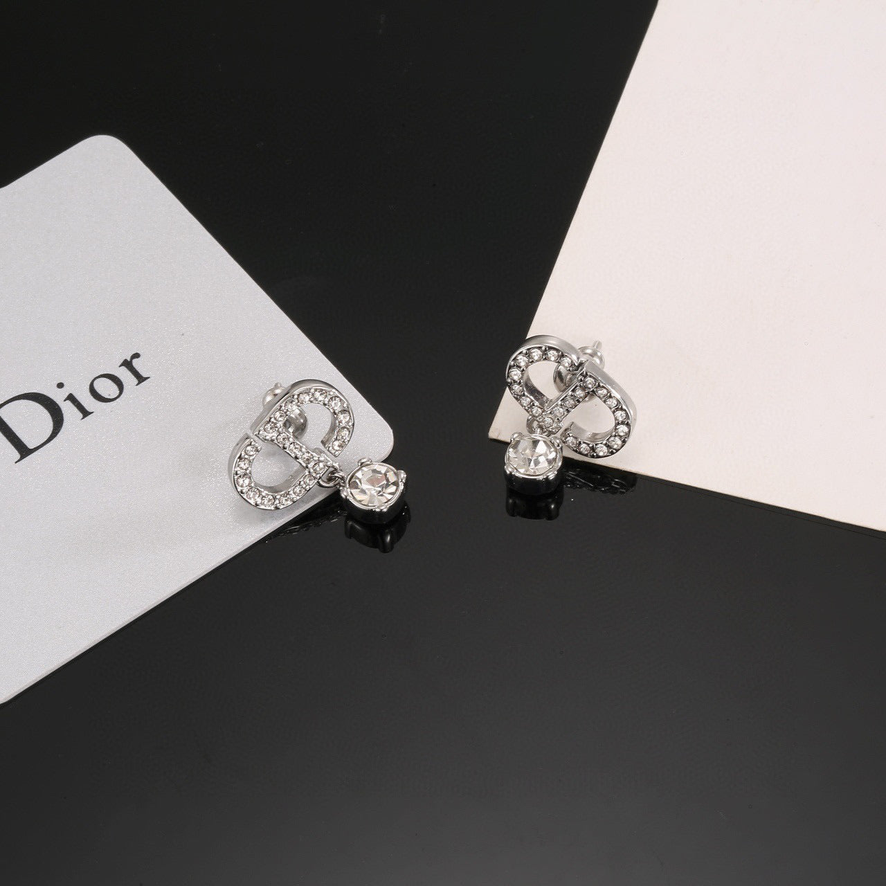 Graphic Letter Motif Stud Earrings in Polished Metal-Tone with Vintage-Style Finish – Design 002 detail view