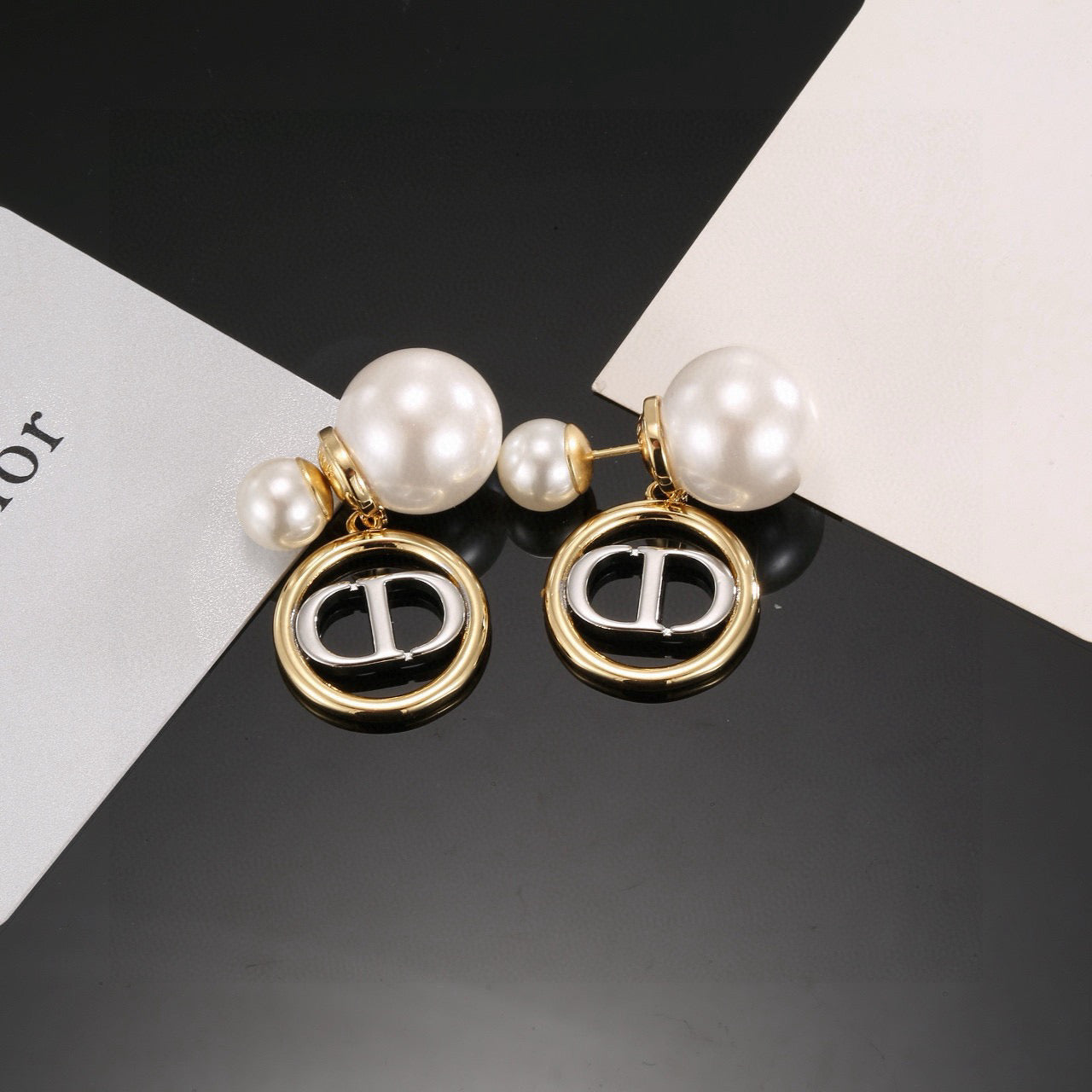 Graphic Letter Motif Stud Earrings in Polished Metal-Tone with Vintage-Style Finish – Design 001 main product view