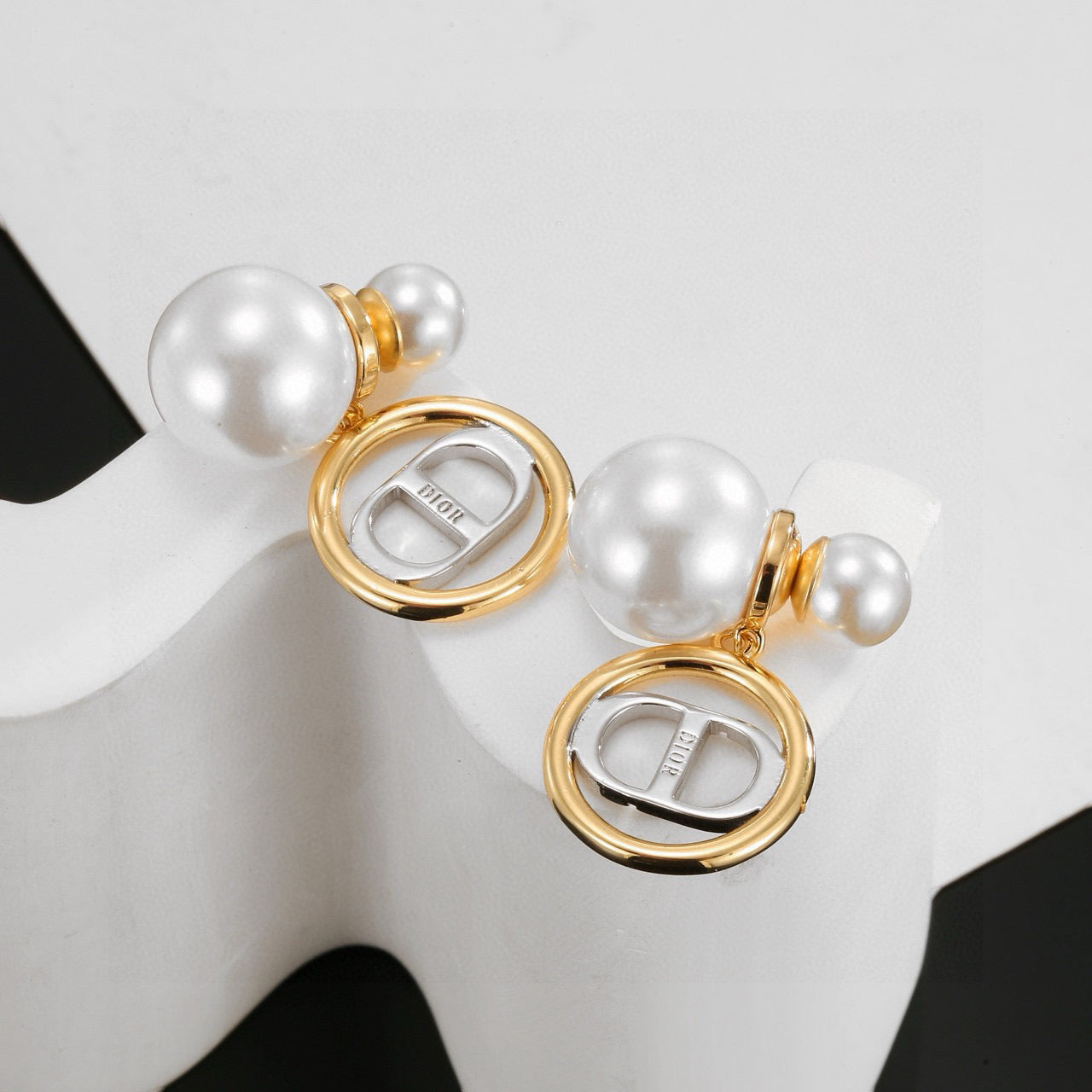 Graphic Letter Motif Stud Earrings in Polished Metal-Tone with Vintage-Style Finish – Design 003 close-up detail
