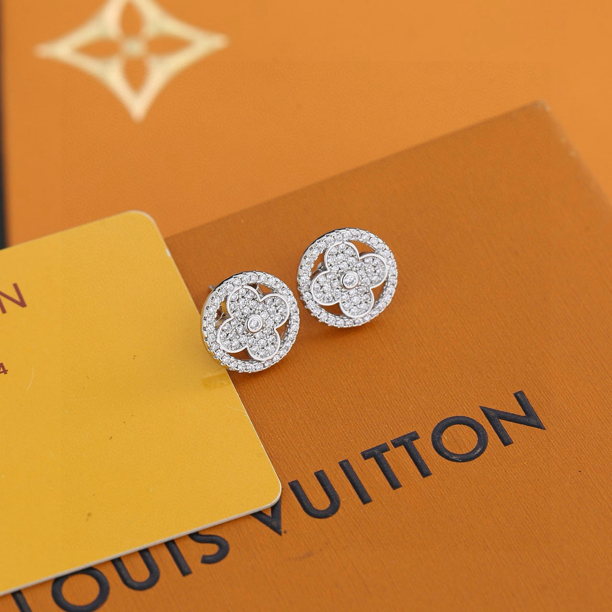Geometric Emblem Stud Earrings in Polished Metal-Tone – Design 006 close-up detail