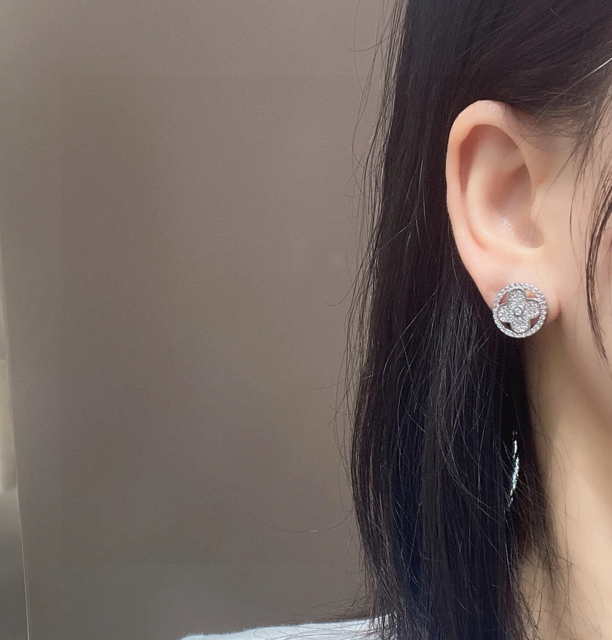 Geometric Emblem Stud Earrings in Polished Metal-Tone – Design 006 front product view