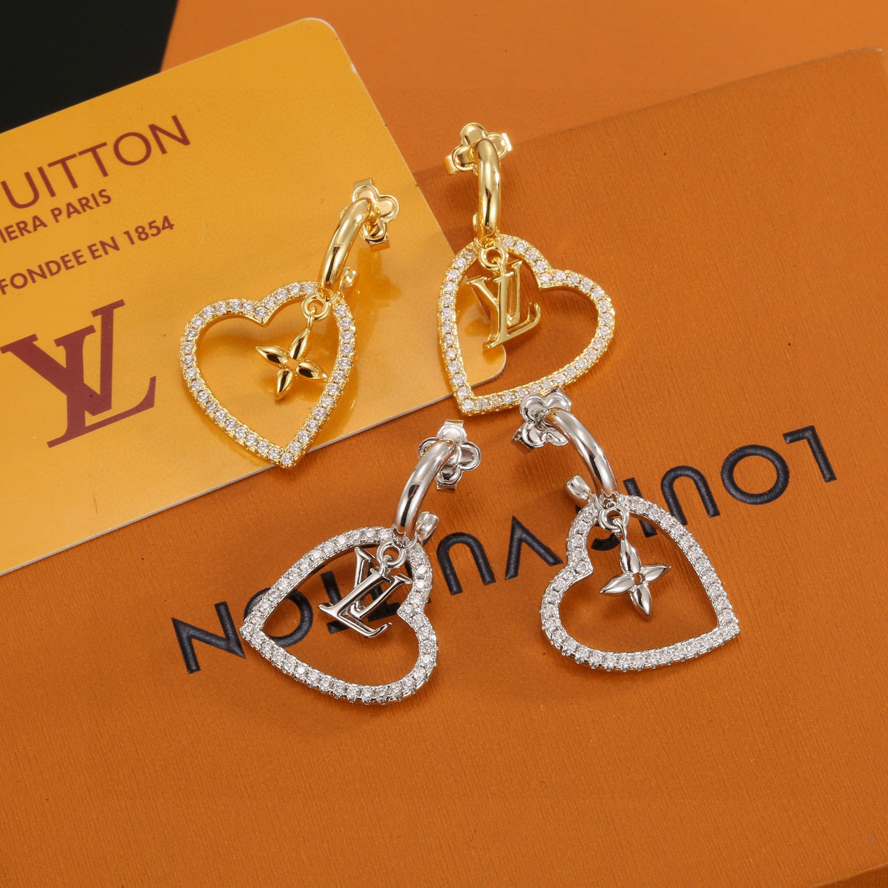 Letter Emblem Stud Earrings in Polished Metal-Tone – Design 008 main product view