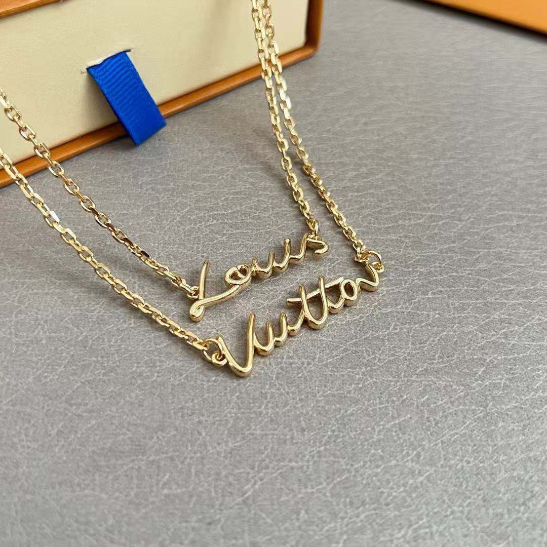 Letter Emblem Pendant Necklace in Polished Metal-Tone – Design 005 styled product view
