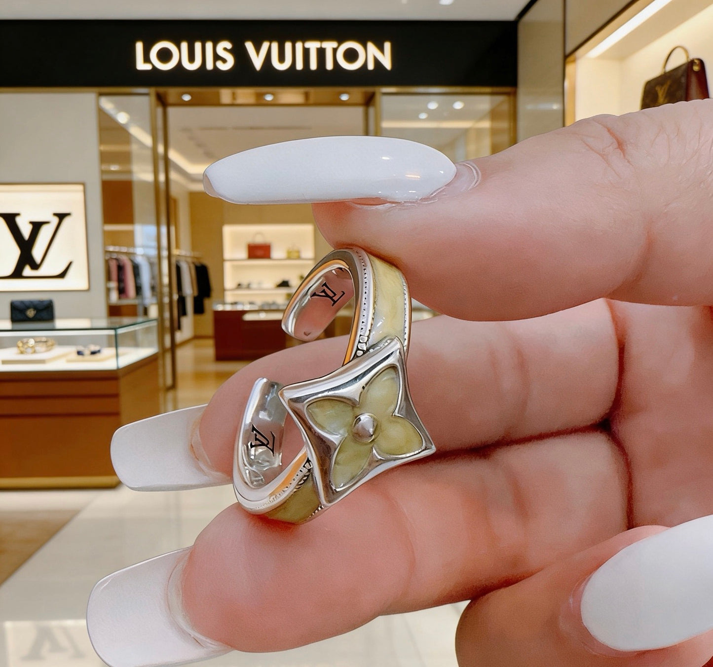 Geometric Emblem Statement Ring in Silver-Tone – Design 002 front product view