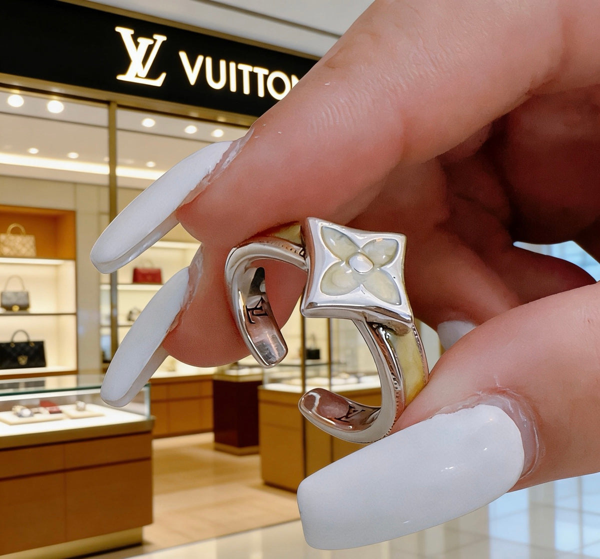 Geometric Emblem Statement Ring in Silver-Tone – Design 002 detail view