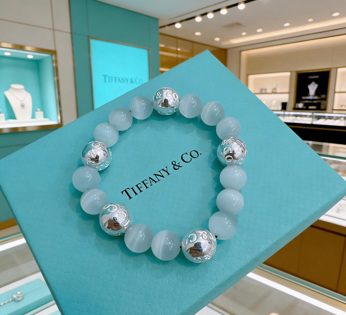 Signature Motif Bracelet in Silver-Tone – Agate Detail front product view