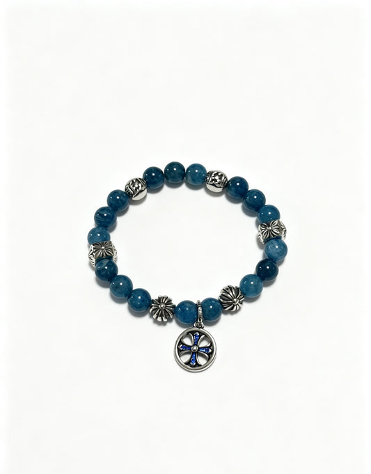 Cross Statement Bracelet in Antique Silver-Tone – Agate Detail – Design 02 main product view