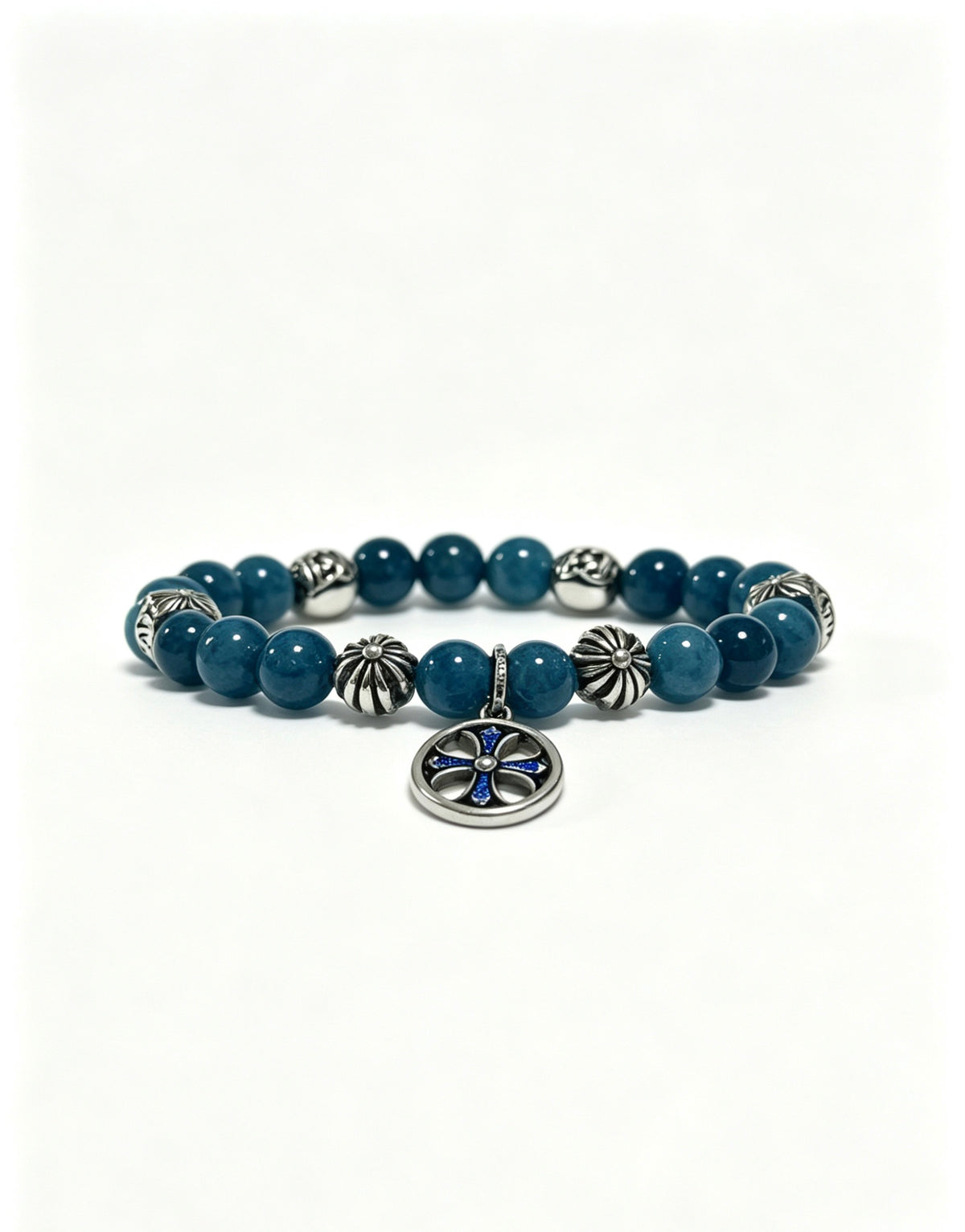 Cross Statement Bracelet in Antique Silver-Tone – Agate Detail – Design 02 detail view